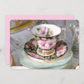 お茶とケーキのカスタマイズ可能な午後のお誘い 招待状 (正面/裏面)