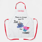 お茶とケーキの時間が常にあるパーソナライズされた エプロン (正面)
