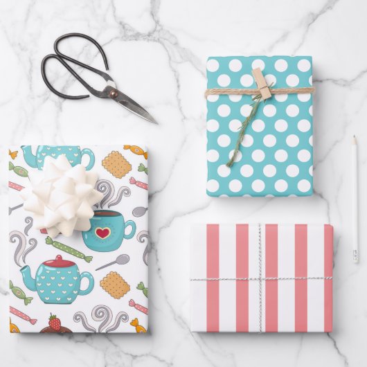 お茶とスイーツの包み紙セット ラッピングペーパーシート (正面)