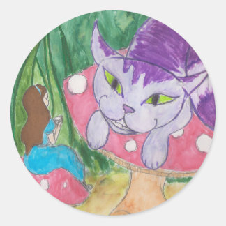 お茶とチェシャ猫ボタン ラウンドシール