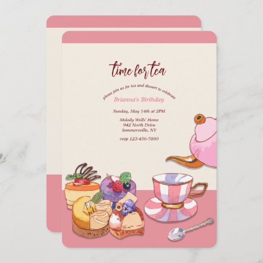 お茶とデザート 招待状 (正面/裏面)