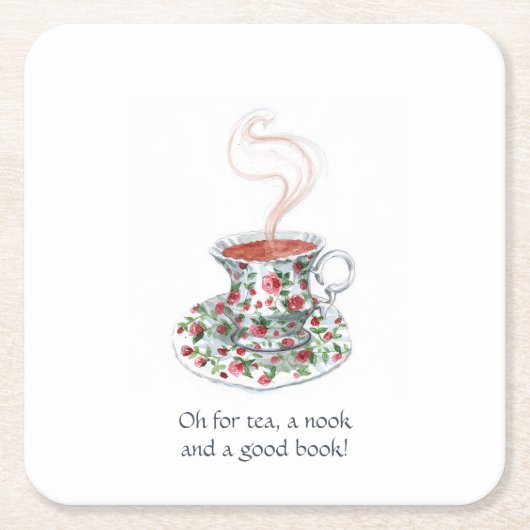 お茶とヌークと本!ティースローガン、ヴィンテージカップ スクエアペーパーコースター (正面)