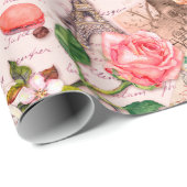 お茶と古い文字のヴィンテージフランスのスタイル ラッピングペーパー (ロールコーナー)