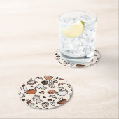 お茶と喫茶店の物の模様 ラウンドペーパーコースター (インサイチュ)