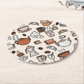 お茶と喫茶店の物の模様 ラウンドペーパーコースター (アングル)