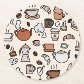 お茶と喫茶店の物の模様 ラウンドペーパーコースター (正面)
