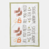 お茶と暖かい靴下が必要！秋 キッチンタオル (縦)