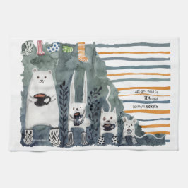 お茶と暖かい靴下のキッチンタオル キッチンタオル