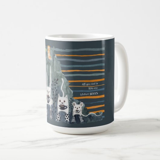 お茶と暖かい靴下ブルーマグカップ コーヒーマグカップ (正面右)