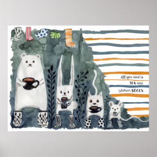 お茶と温かい靴下のポスター ポスター