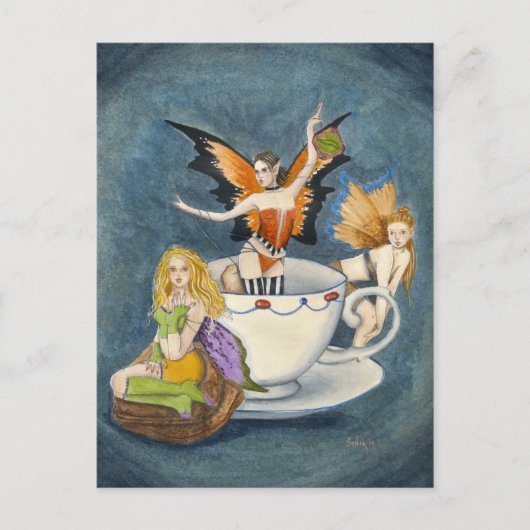 お茶と縁取りポストカード ポストカード (正面)