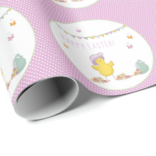 お茶と花が咲くかわいいイースターシック ラッピングペーパー (ロールコーナー)