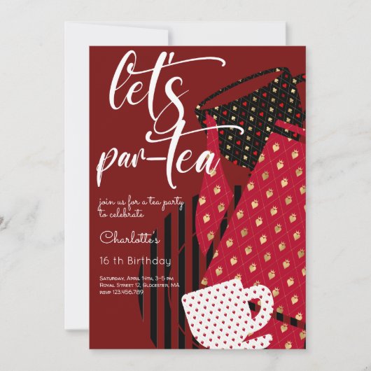 お茶と茶と誕生日エレガントをシンプル祝おう 招待状 (正面)