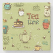 お茶と蜂蜜の時間を緑で ストーンコースター (正面)