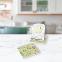 お茶と蜂蜜の時間を緑で ストーンコースター