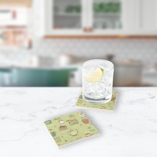 お茶と蜂蜜の時間を緑で ストーンコースター