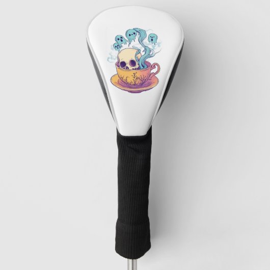 お茶と骨のゆるりドクロ ゴルフヘッドカバー (正面)