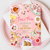 お茶のための2パーティーガールピンク金ゴールド第2誕生日 招待状