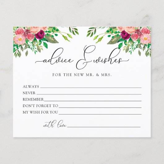 お茶のアドバイスとウィッシュのブライダルシャワーカード (正面)