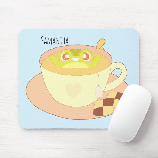 お茶のカップに入ったカエル マウスパッド (マウス)