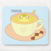 お茶のカップに入ったカエル マウスパッド (正面)