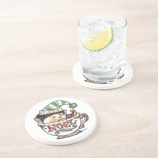 お茶のカップに眠る、かわいいマンガのクリスマス小妖精や小人|過去記事 コースター (側面)