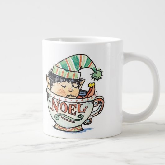 お茶のカップに眠る、かわいいマンガのクリスマス小妖精や小人|過去記事 ジャンボコーヒーマグカップ (右)