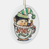 お茶のカップに眠る、かわいいマンガのクリスマス小妖精や小人|過去記事 セラミックオーナメント (右)