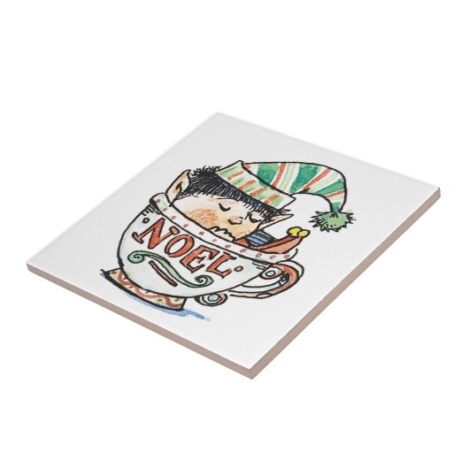 お茶のカップに眠る、かわいいマンガのクリスマス小妖精や小人|過去記事 タイル (側面)