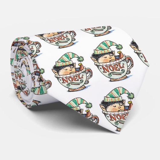 お茶のカップに眠る、かわいいマンガのクリスマス小妖精や小人|過去記事 ネクタイ (ロール)