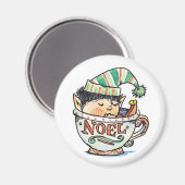 お茶のカップに眠る、かわいいマンガのクリスマス小妖精や小人|過去記事 マグネット (正面/裏面)