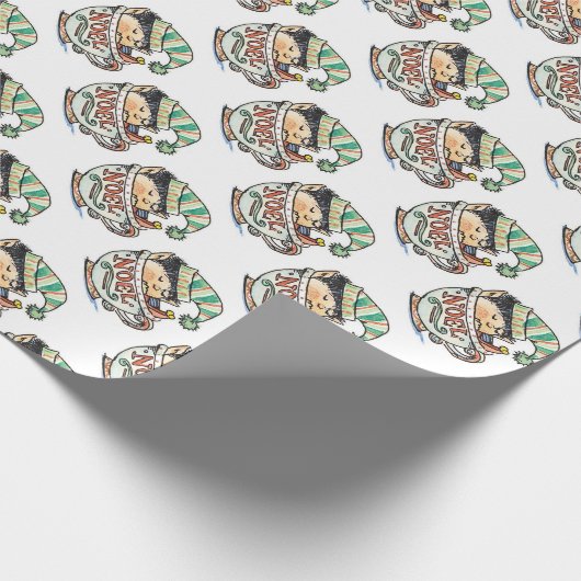 お茶のカップに眠る、かわいいマンガのクリスマス小妖精や小人|過去記事 ラッピングペーパー (角)