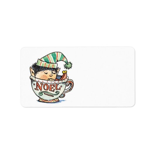 お茶のカップに眠る、かわいいマンガのクリスマス小妖精や小人|過去記事 ラベル (正面)