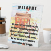 お茶のカップへようこそ 台座サイン (インサイチュ)