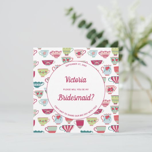 お茶のカップモダンヴィンテージは私の花嫁 招待状 (スタンド正面)