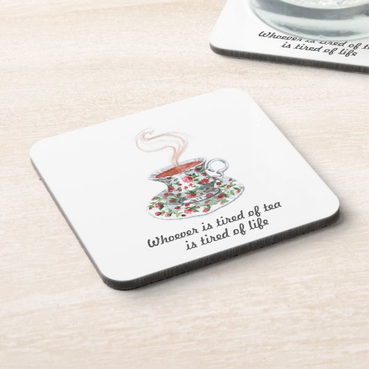 お茶のスローガンに疲れている人 – 人生に疲れている コースター (左側)