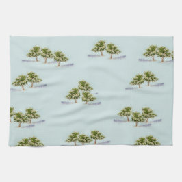 お茶のタオルに水色の木を飾る キッチンタオル