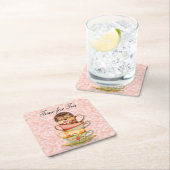 お茶のハリネズミが登場する可愛カラフルい時間 スクエアペーパーコースター (インサイチュ)