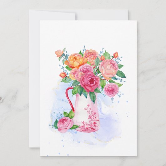 お茶のバースデーパーティーカップの花でいっぱい 招待状 (裏面)