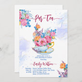 お茶のバースデーパーティーカップの花でいっぱい 招待状 (正面/裏面)