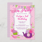 お茶のパーティの招待状または女の子のための茶のパーティー招待状 招待状 (正面/裏面)