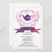 お茶のパーティーお洒落ブライダルシャワーへの招待 招待状 (正面/裏面)