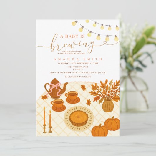 お茶のパーティー素朴愛は赤ちゃんシャワーを醸造している 招待状 (スタンド正面)