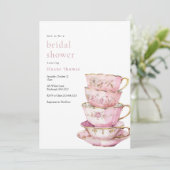お茶のブライダルシャワーの招待状のためのピンクの時間 招待状 (スタンド正面)