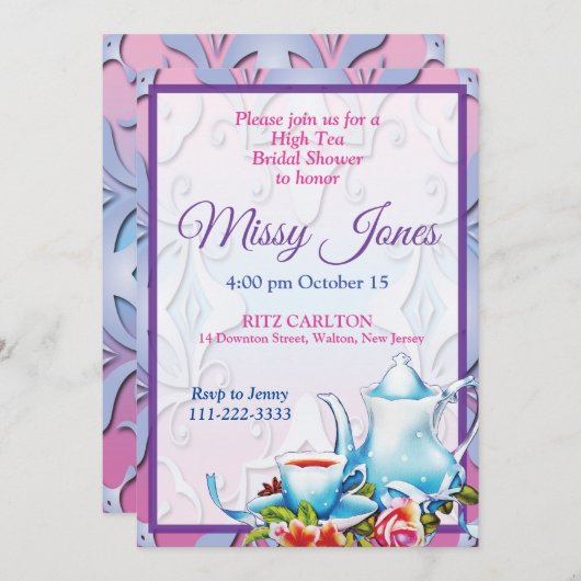 お茶のブライダルシャワーの招待状 招待状 (正面/裏面)