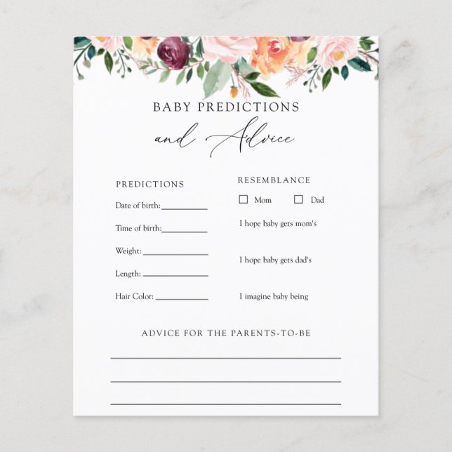 お茶のベビーアドバイスと予測カード (正面)