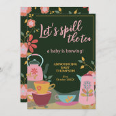 お茶のベビー醸造の妊娠の発表をこぼす 招待状 (正面/裏面)