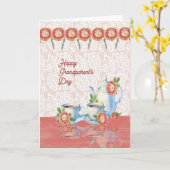 お茶のポット&カップ付きグランドペアレントのデイカード カード (黄色い花)