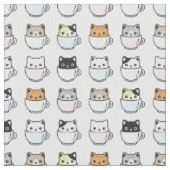 お茶の中の猫たち ファブリック (クローズアップ)