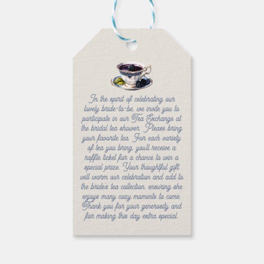 お茶の交換リクエストのエンクロージャカード – お茶のバッグの形状 ギフトタグ (裏面)